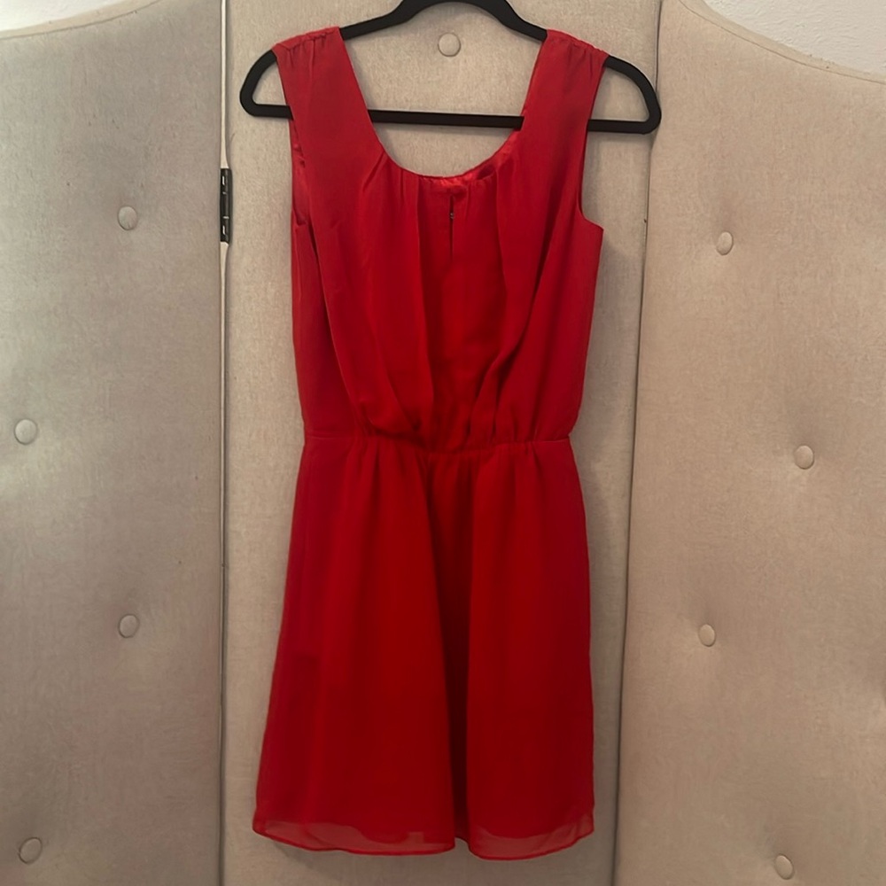 Express Red U Neck Elastic Waist Sleeveless Dress wt Pockets XS